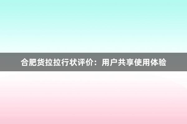 合肥货拉拉行状评价：用户共享使用体验
